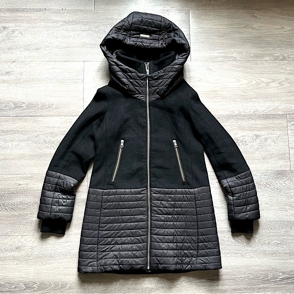 SOIA & KYO โข Mixed Fabric Winter Jacket Coat โข Size XS โข Puffer + Wool - Picture 4 of 16